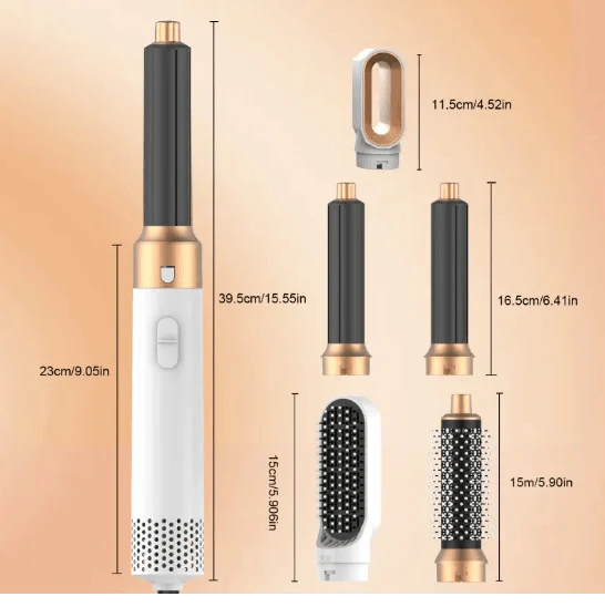 Mandotos 5-in-1 Hair Styler Brush with multiple attachments for styling, curling, and smoothing hair.
