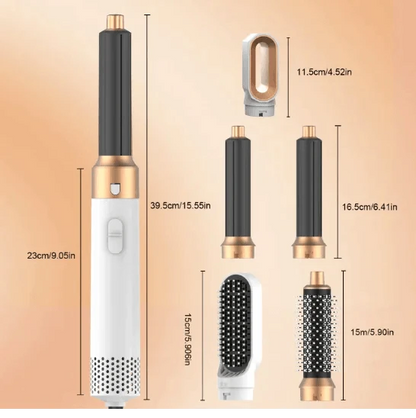 Mandotos 5-in-1 Hair Styler Brush with multiple attachments for styling, curling, and smoothing hair.