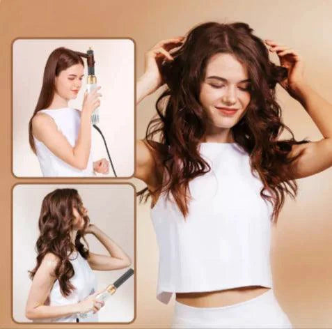 Mandotos 5-in-1 Hair Styler Brush with multiple attachments for styling, drying, and volumizing hair easily.