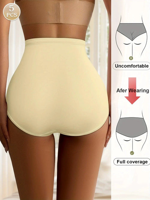 Set of 5 high-waist Ice Silk triangle panties for women, breathable, comfortable, scarless, summer thin models by MANDOTOS.