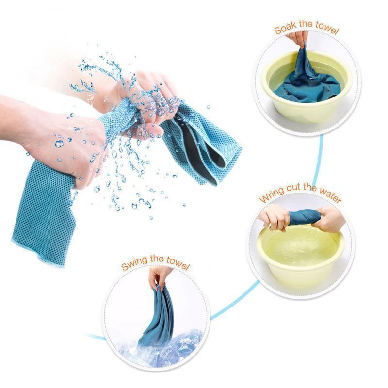 Mandotos sports cooling towel made of soft microfiber, designed for yoga, golf, gym, running, camping, and fitness activities.