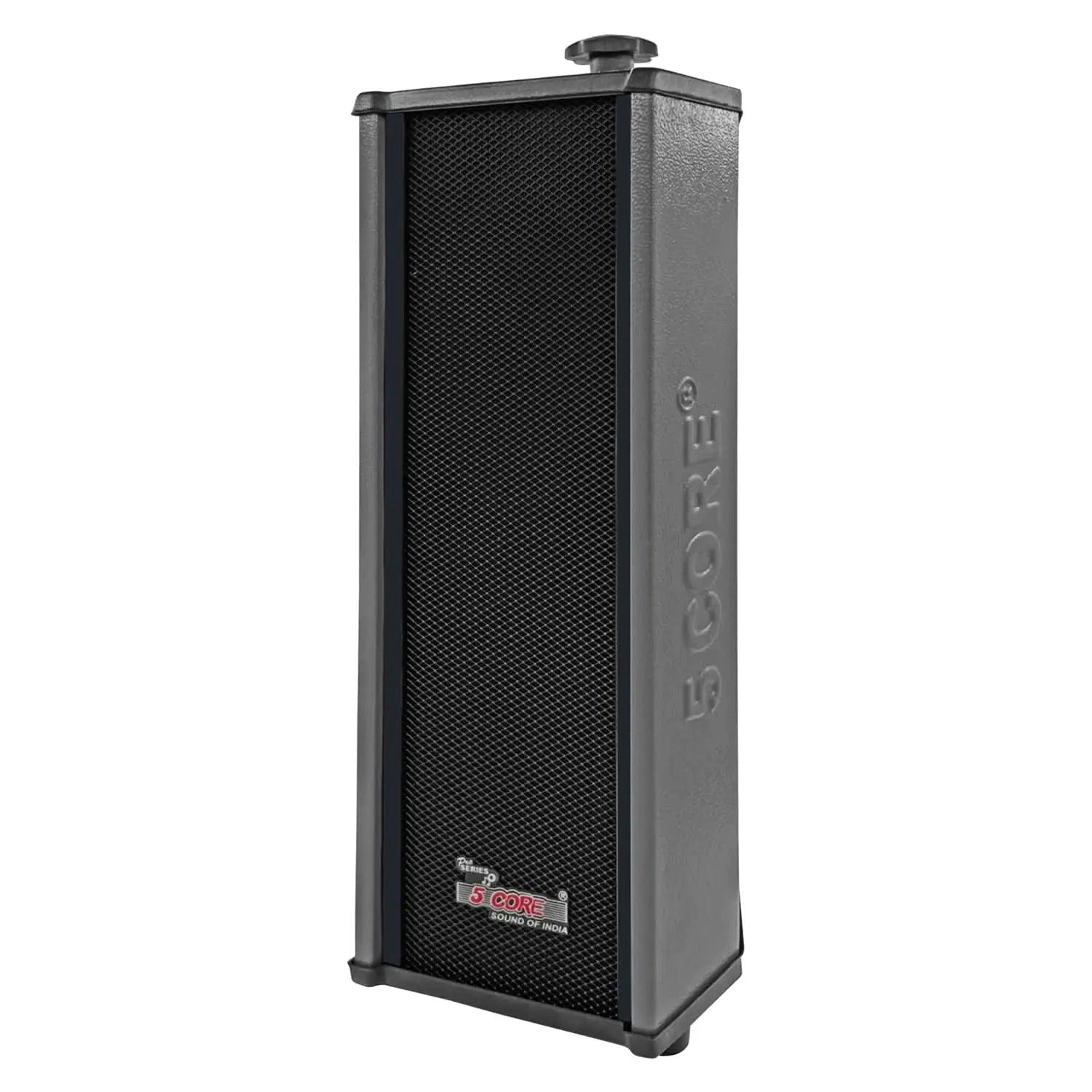 Mandotos 5Core 100W indoor and outdoor stereo speakers showing black weather-resistant speaker units with mounting brackets.
