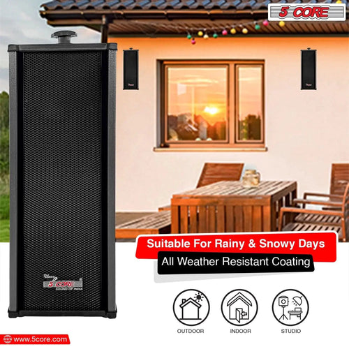 Mandotos 5Core 100W indoor/outdoor stereo speakers with durable design, suitable for outdoor and indoor audio setup.