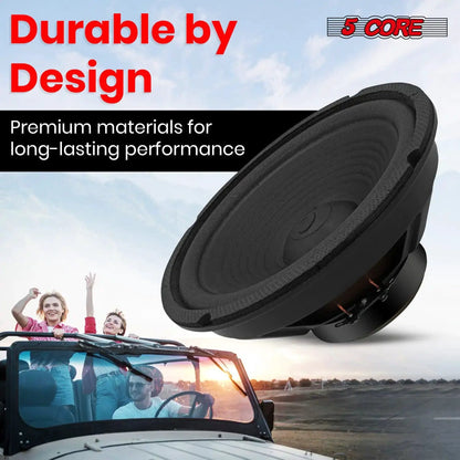 Pair of 8-inch Mandotos 5Core car subwoofer speakers with 500W peak power and 4-ohm impedance for deep bass.