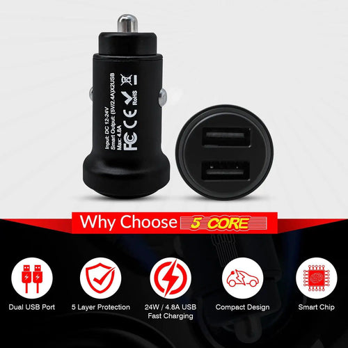MANDOTOS 5Core SpeedCharge Car USB-C Adapter plugged into a vehicle's cigarette lighter port, ready for fast charging.