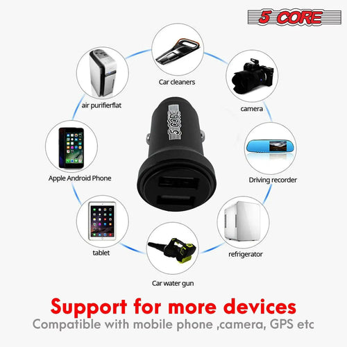 Mandotos 5Core SpeedCharge Car USB-C Adapter plugged into a vehicle's cigarette lighter socket.