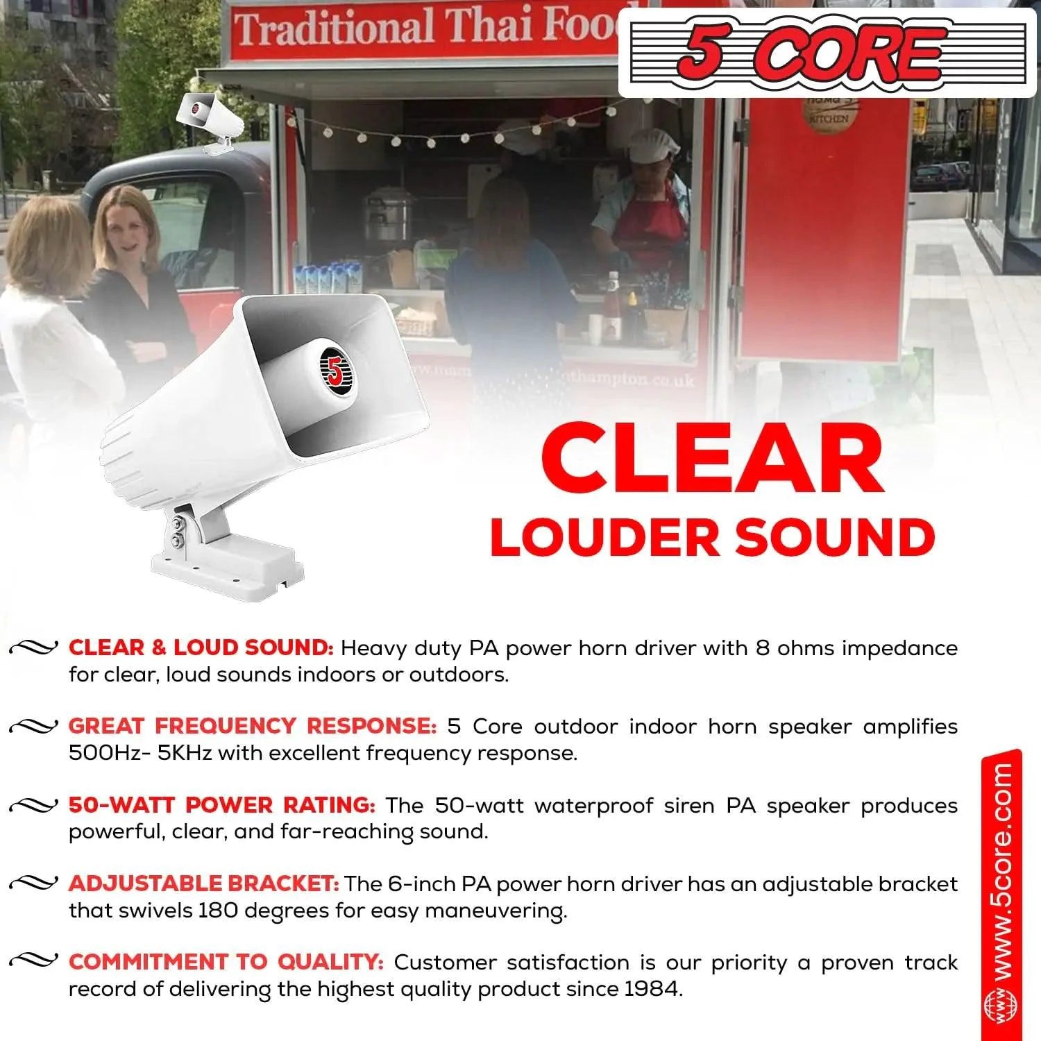 Mandotos 5Core Universal PA Horn Speaker 50W 6x4, black outdoor loudspeaker for public address systems.