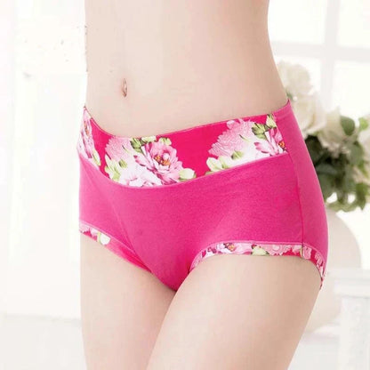 Set of five MANDOTOS women's print cotton panties with cute, colorful designs, plus size briefs, and comfortable fit.