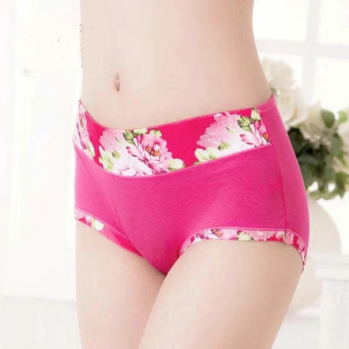 Set of five MANDOTOS women's print cotton panties with cute, colorful designs, plus size briefs, and comfortable fit.