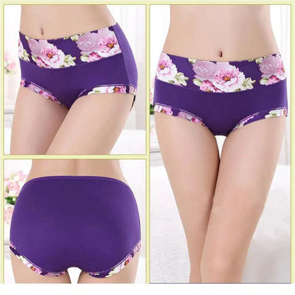 Set of 5 women's cotton print panties from MANDOTOS featuring cute, colorful designs, plus size briefs, and comfortable sexy underpants.