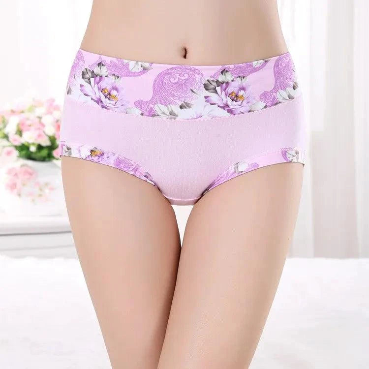 Set of five MANDOTOS women's cotton print panties, plus size briefs with cute patterns, comfortable lingerie for women.