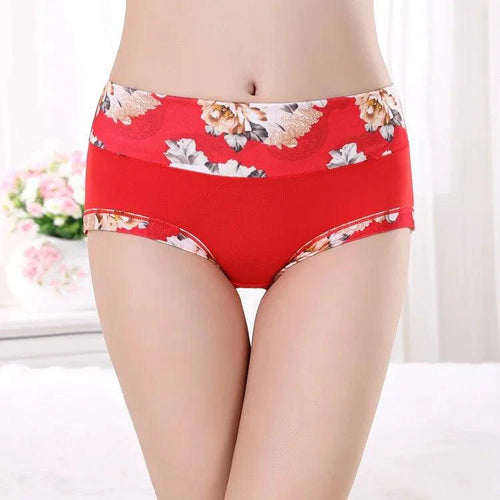 Set of five MANDOTOS women's print cotton panties featuring cute designs, plus size briefs, and sexy underpants for women.