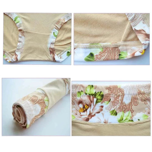 Set of five MANDOTOS women's print cotton panties in various cute patterns, plus size briefs, comfortable underpants for women.