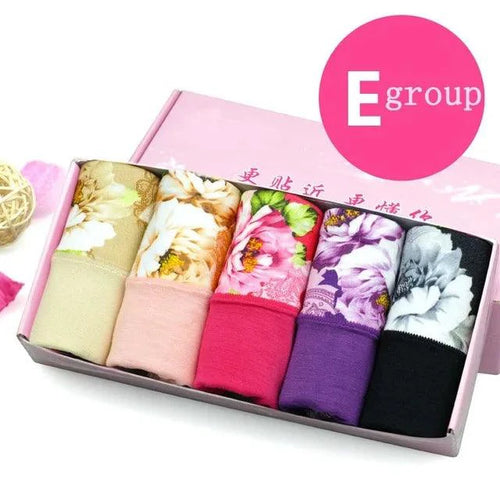 Set of 5 MANDOTOS women's print cotton panties, cute plus size briefs with colorful patterns and comfortable fit.