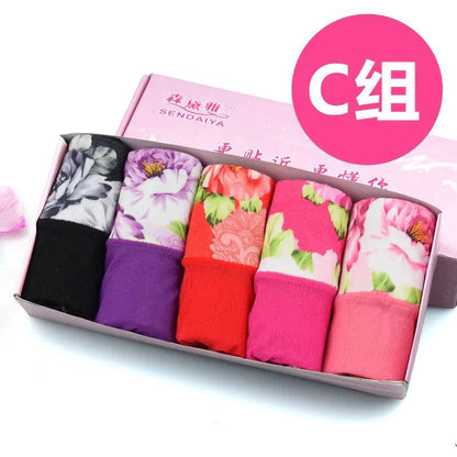 Set of 5 printed cotton women's panties by MANDOTOS, featuring cute, plus-size briefs and comfortable underpants for women.