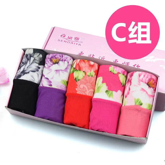 Set of 5 printed cotton women's panties by MANDOTOS, featuring cute, plus-size briefs and comfortable underpants for women.