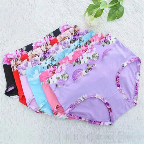 Set of five MANDOTOS women's print cotton panties featuring cute designs, plus size briefs, comfortable underpants for women.