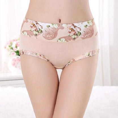 Set of five MANDOTOS women's printed cotton panties, plus size briefs with cute designs, comfortable undergarments for women.