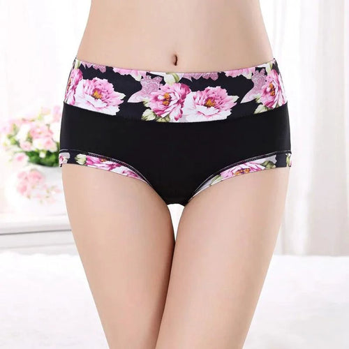 Set of 5 Mandotos women's print cotton panties featuring cute, plus-size briefs and sexy underpants, comfortable for everyday wear.