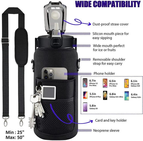 Mandotos 64oz motivational hydration water bottle with time markers and leak-proof lid for active hydration.