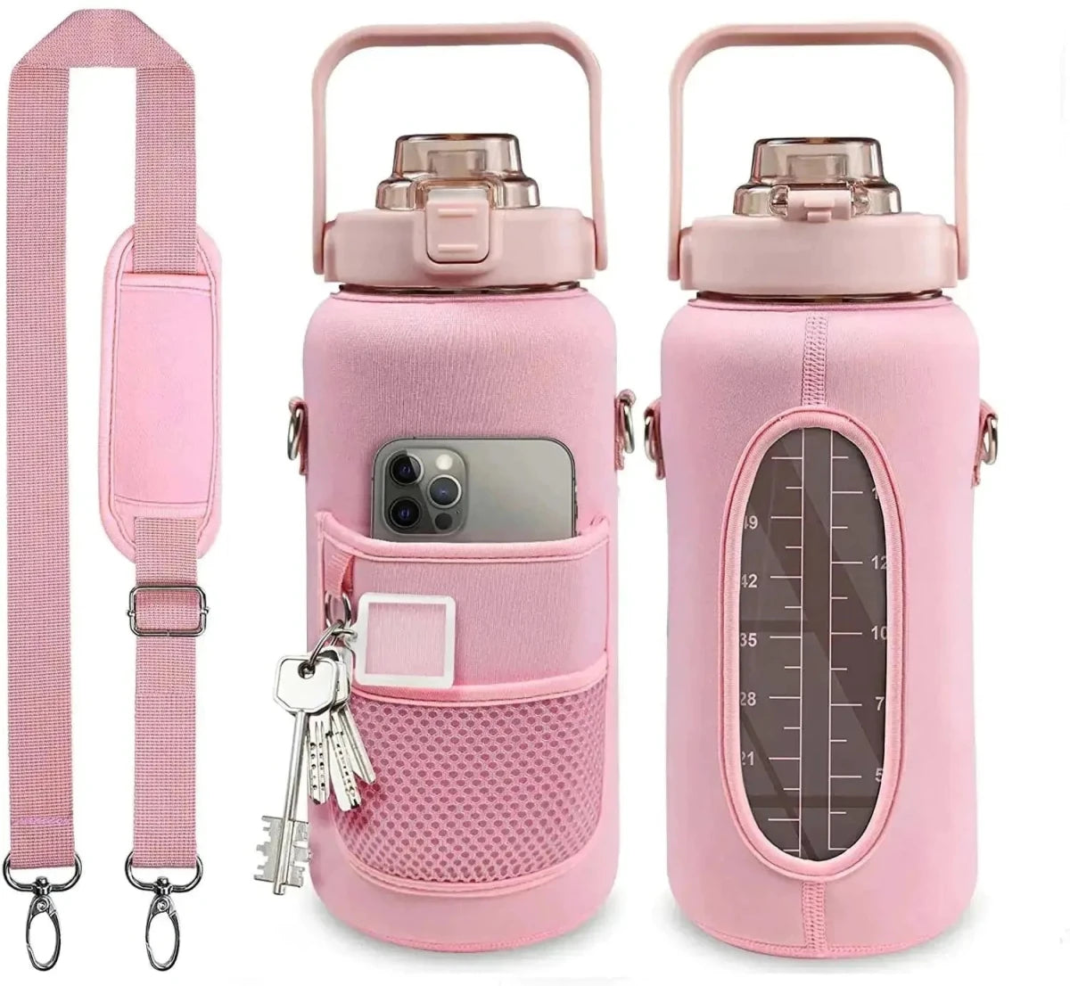 Mandotos 64oz motivational hydration bottle with time markers and leak-proof lid for easy water drinking.