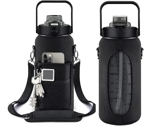 Mandotos 64oz motivational hydration bottle with time markers and durable plastic for easy water drinking.
