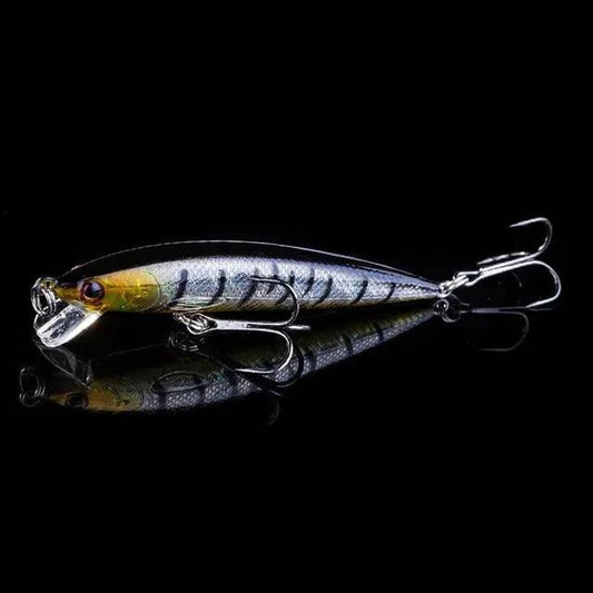 Mandotos 7cm triple-sharp minnow fishing lure showing a sleek, realistic fish design with treble hooks for freshwater fishing.