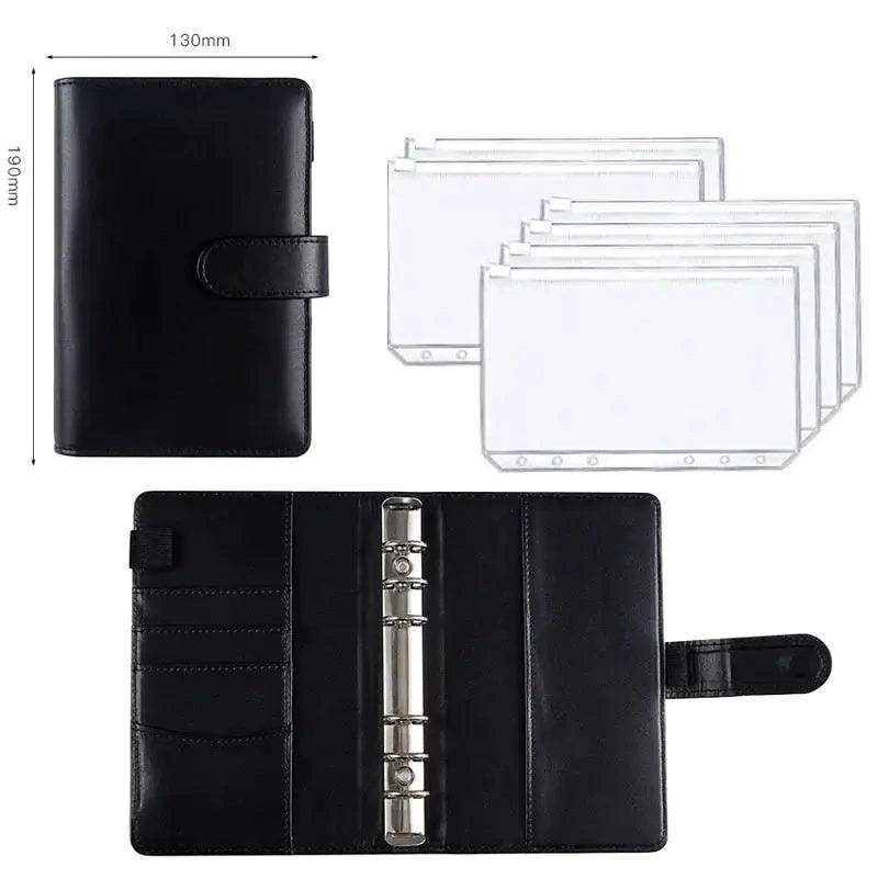 A6 Deluxe Leather Finance Organizer by MANDOTOS, featuring multiple card slots, cash compartments, and a sleek leather finish.