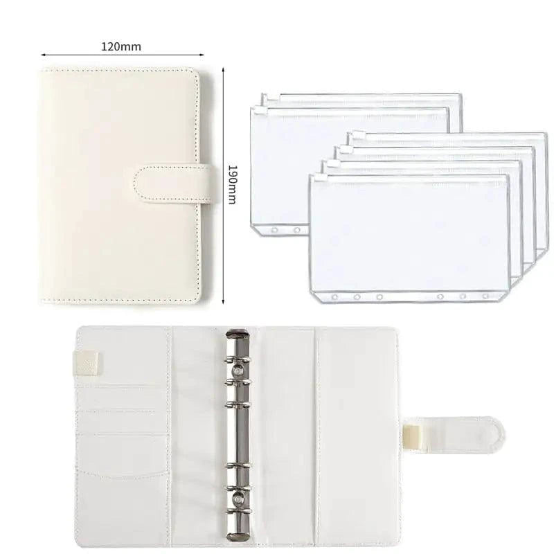 A6 Deluxe Leather Finance Organizer by MANDOTOS with multiple compartments and credit card slots on smooth leather surface.