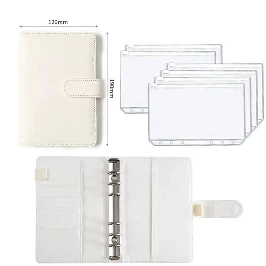 A6 Deluxe Leather Finance Organizer by MANDOTOS with multiple compartments and credit card slots on smooth leather surface.