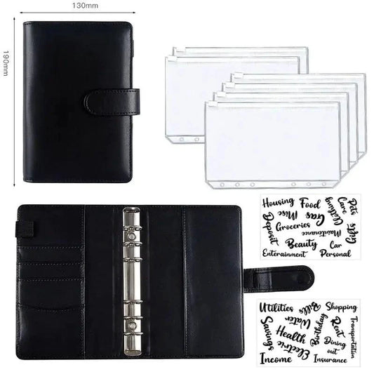 A6 Deluxe Leather Finance Organizer by MANDOTOS with multiple compartments for receipts, cards, and cash in a sleek leather design.