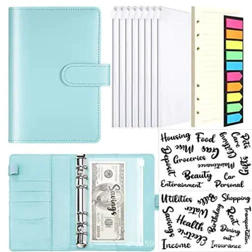A6 Deluxe Leather Finance Organizer by MANDOTOS showing multiple card slots, cash compartments, and sleek black leather finish.