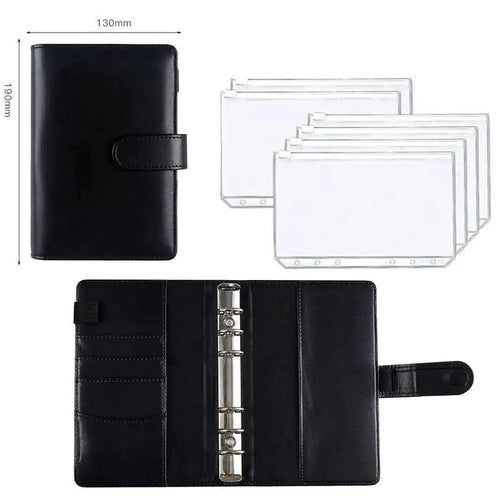 A6 Deluxe Leather Finance Organizer by MANDOTOS with multiple compartments for receipts and cards, in sleek brown leather.