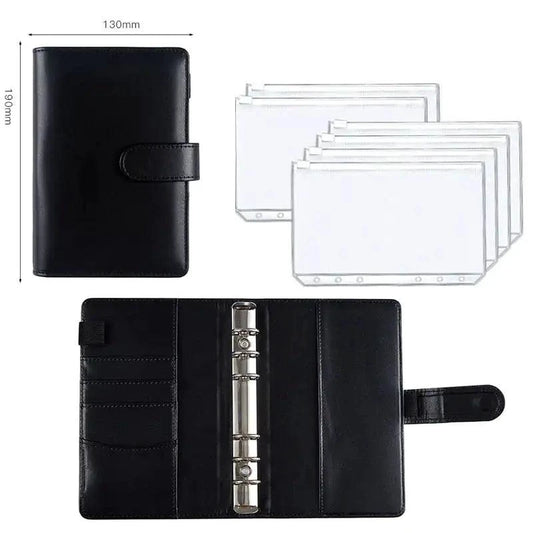 A6 Deluxe Leather Finance Organizer by MANDOTOS with multiple compartments for receipts and cards, in sleek brown leather.