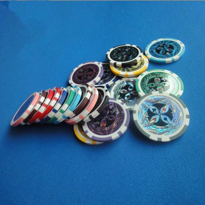 Mandotos ABS plastic high-end two-color poker and baccarat game coins for casino or home gaming.