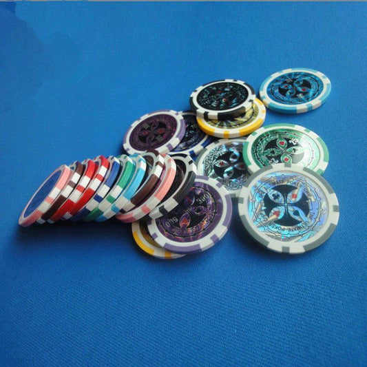 Mandotos ABS plastic high-end two-color poker and baccarat game coins for casino or home gaming.