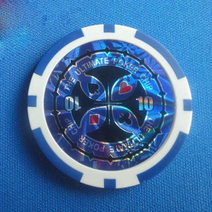 Mandotos ABS plastic high-end two-color poker and baccarat game chips, detailed with colorful designs for casino-style play.