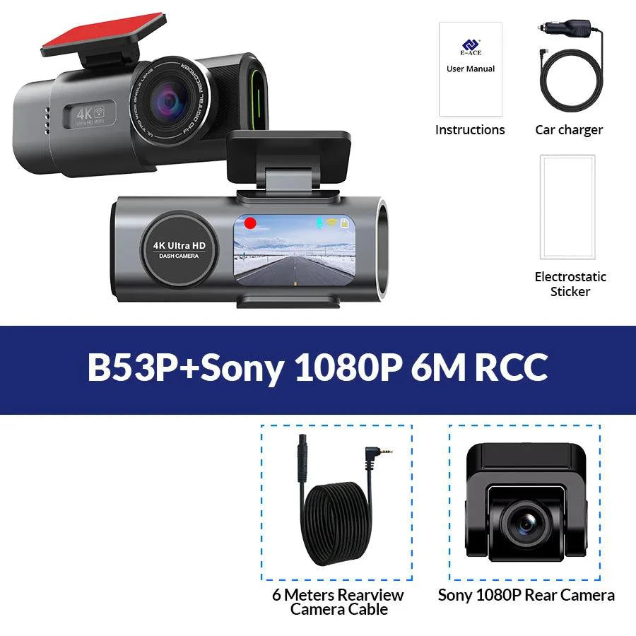 Mandotos Acceo 4K Ultra HD dash cam with dual lenses, WiFi, GPS, night vision, and parking mode for vehicle security.