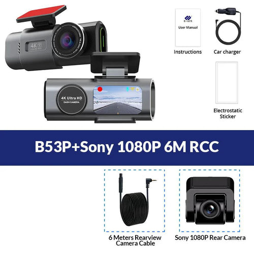 Mandotos Acceo 4K Ultra HD dash cam with dual lenses, WiFi, GPS, night vision, and parking mode for vehicle safety.