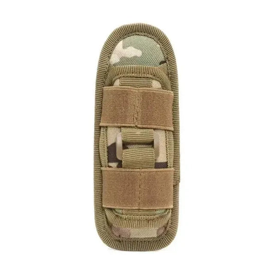 Mandotos Adventure Belt Flashlight Carrier with adjustable strap and secure holder for outdoor flashlight storage.