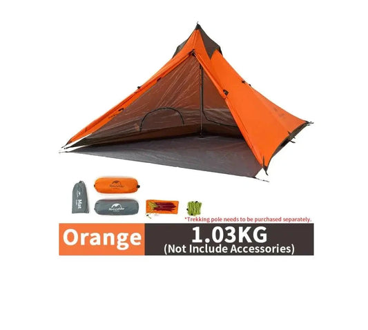 Mandotos Adventure Comfort camping tent set up outdoors with open door and rainfly, showcasing durable fabric and spacious interior.