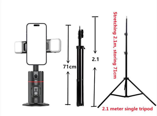 Mandotos AI 360° facial track stabilizer capturing a user wearing the device for smooth, stabilized facial tracking during filming.