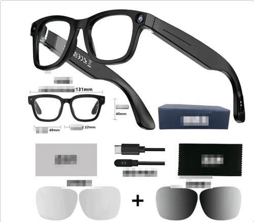 Mandotos AI Camera Smart Glasses with sleek design, featuring built-in camera and smart functionality for capturing photos and videos.