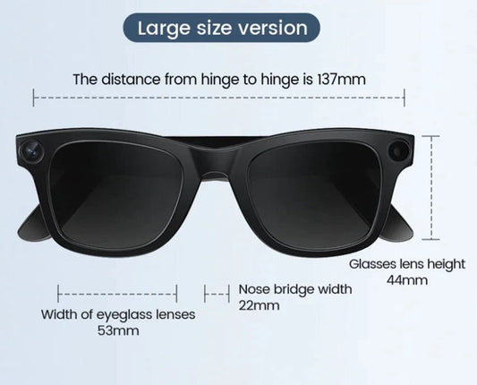 Mandotos AI Camera Smart Glasses with built-in camera, sleek design, and adjustable frames for hands-free recording and communication.