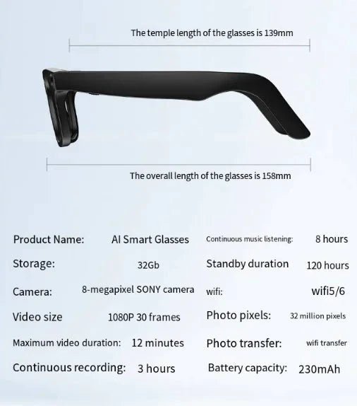 Mandotos AI Camera Smart Glasses with sleek design, featuring built-in camera and smart functionality for enhanced wearable tech.