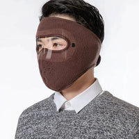Mandotos Airy Outdoor Face Cover worn over nose and mouth, lightweight and breathable fabric for outdoor protection.