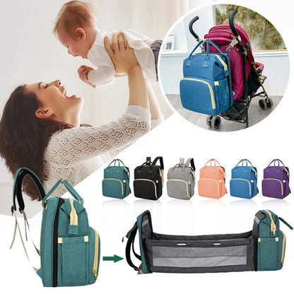 Mandotos all-in-one stroller diaper backpack with multiple compartments and adjustable straps, designed for parents on the go.