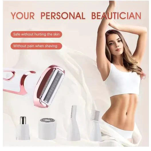 Mandotos All-in-One Women's Grooming Epilator with multiple attachments for hair removal and skin care.