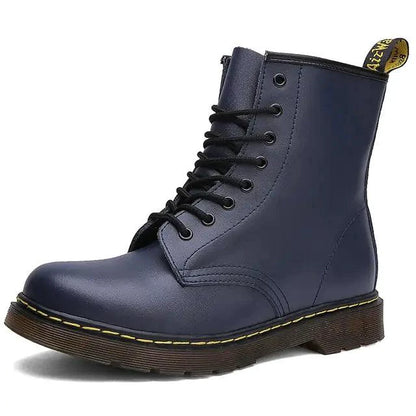 Mandotos all-season leather boots showing a stylish, durable design with sturdy soles and classic ankle height.