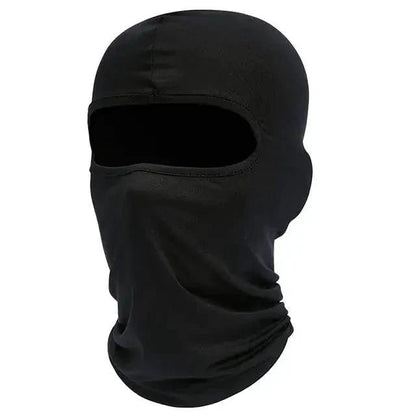 Mandotos Alpine full face cover in black, designed for outdoor protection, with adjustable strap and breathable fabric.